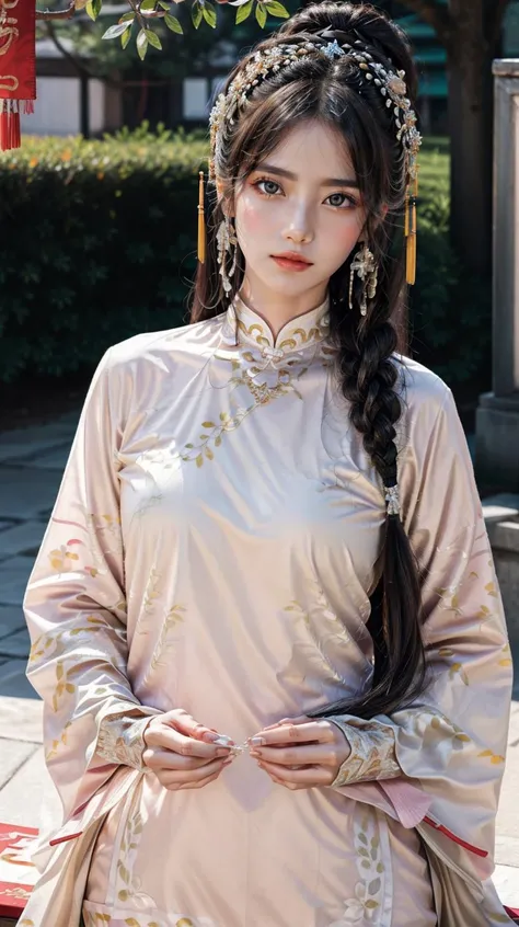 masterpiece,best quality,(detailed face, perfect face, perfect eyes, realistic eyes, perfect fingers),(clear face),fantasy girl,long hair,hair ornaments,looking at viewer,outdoors,intricate,high detail,sharp focus,dramatic,beautiful girl,full body,standing
<lora:add_detail:0.8>,
<lora:Han girls clothing_20230706194248:0.8> chinese clothes,pink dress,hair ornament,