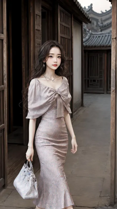 (best quality),[masterpiece],((beautiful:0.75) cute girl:0.75),long hair,knees up,necklace,jewelry,looking at viewer,front lens,ancient Chinese town,ancient Chinese building,dusk,sunshine,chinese garden,
<lora:add_detail:0.8>,
<lora:evening dress S7:0.75> dress