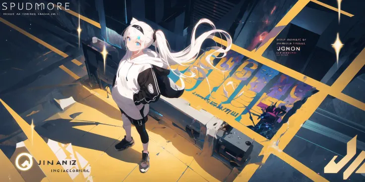 ((masterpiece)), 1 boy, Youth, Black headband on the forehead,(white hoodie), white hair, low ponytail, tiger ears, blue eyes, hood down, mullet, mole under eye, Chinese style scene, (ultra detailed), (highres), leaning back, highly detailed, complex details, illustration cover, intricate detail, cover, text, logo, colorful, figure, intricate, highres, magazine cover, Leading text, various_hairstyle, floating_object, layout, Dojinshi, Graphic Design, poster art, cover page, cover page, detailed background, Multiplex, layout, Detailed text, solo focus, Extra Large Font Size, Font Design, bright coloured, cover, masterpiece, full body, ultra-detailed, hair strand, raised eyebrows, jitome, fang out, solo, super detail <lora:cover:0.6>, logo, title, Graphic Design, poster, page, (geometry: 0.2), dynamic angle, detailed background, visual impact, glowing particles, Strong contrast, Text Background, sparkly, (iridescent), (floating hair), head tilt, vortex, Main vision, shadow, alluring pose, mood, expression, glowing particles, many colorful spirals, concept_art, from side, letterboxed, cinematic lighting, caustics, (depth of field), bokeh, chromatic aberration, (best quality), UHD