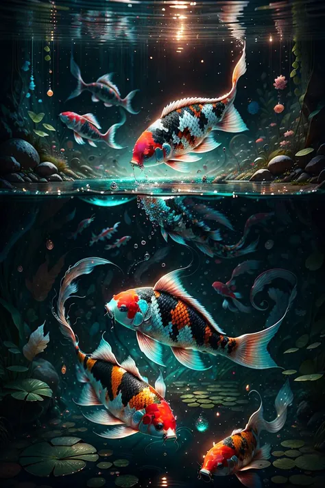 <lora:koi-fish-style-darquelilly-v1:1> koifishstyle, pond