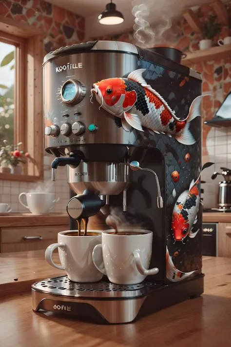 <lora:koi-fish-style-darquelilly-v1:1> koifishstyle, coffee machine, koi fish