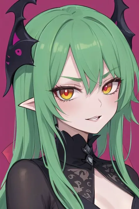 gothic, anime, evil fairy,a short ripped dress, red nails, long light green hair, evil face, fairy, dark fantasy, fairy wings with a poisonous pattern, small boobs, simples background, ElonaFacePortrait, simple background, closeup, portrait, looking at viewer