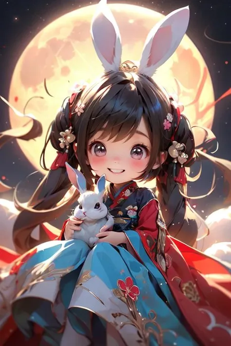 masterpiece,best quality, 1girlï¼chibi, smile, hanfuï¼rabbit ï¼ full moon <lora:yutu d_20230927133859-000008:0.8>