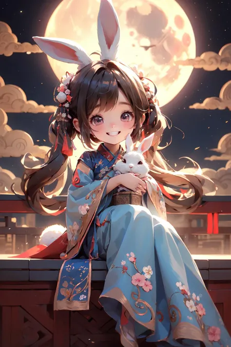 masterpiece,best quality, 1girlï¼chibi, smile, hanfuï¼rabbit, full moon, cloud<lora:yutu d_20230927133859-000008:0.8>
