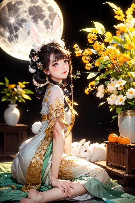 masterpiece,best quality, 1girl, rabbit earï¼universe, full moon, <lora:yutu:0.8>