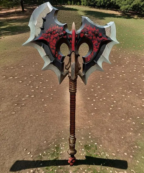<lora:fantasyaxe-13:1> , fantasyaxe axe of chaos blood, (realistic styled by karol bak : 1.4).sharp focus, masterpiece, (RAW photo, fantasy: 1.3), intricate and detailed.