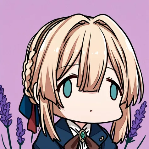 1girl, violet evergarden, violet evergarden \(series\), <<lora:fx_meme_xl_v2:1>, fxmeme, portrait, blonde hair, blue eyes, lavender background,