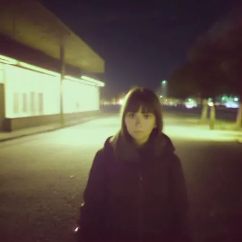 <lora:1:1> , old_siemens, foreground, background, overexposure, film grain,
a woman face in a center of a frame, a street at night with a street light and buildings in the background at night time, with a street light in the foreground, 1girl, scared, brown eyes, brown hair