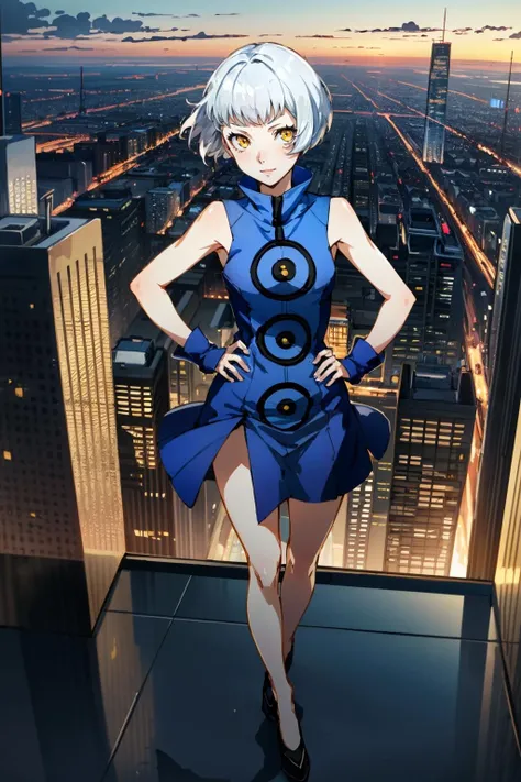 ((masterpiece, best quality))
<lora:Persona3Elizabeth:0.8>
Persona3Elizabeth, 1girl, solo, short hair, white hair, overlooking a cityscape at night from a skyscraper, short dress, standing with hands on hips