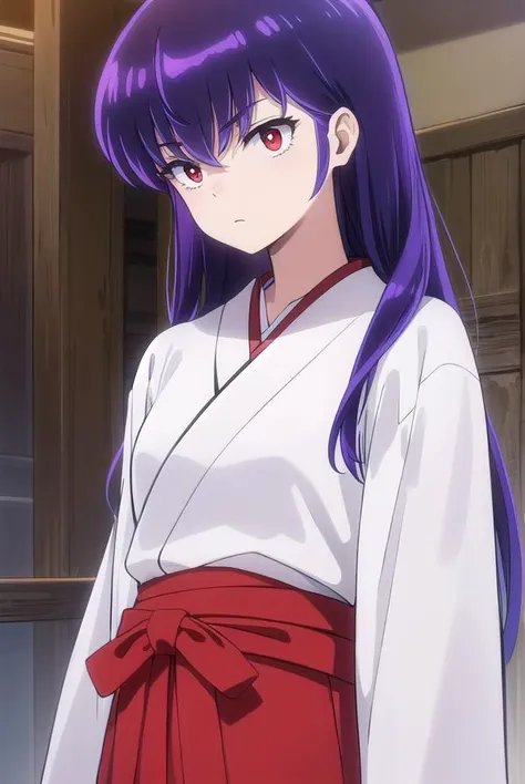 uruseiyatsurasakura, <lora:urusei yatsura sakura s1-lora-nochekaiser:1>,
sakura, long hair, purple hair, (red eyes:1.2),
BREAK skirt, japanese clothes, wide sleeves, kimono, hakama, hakama skirt, white kimono, miko, red hakama,
BREAK outdoors, shrine,
BREAK looking at viewer, (cowboy shot:1.5),
BREAK <lyco:GoodHands-beta2:1>, (masterpiece:1.2), best quality, high resolution, unity 8k wallpaper, (illustration:0.8), (beautiful detailed eyes:1.6), extremely detailed face, perfect lighting, extremely detailed CG, (perfect hands, perfect anatomy),