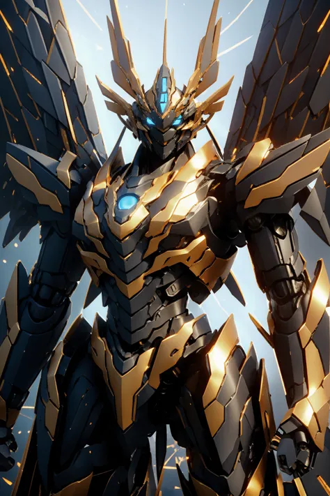 1 robot, glowing eyes, reflective armor,  battle stance, glowing, 
masterpiece,best quality , photorealistic, absurdres, 
gaodaxintai
<lora:nvwushen-000006:0.5>   <lora:gaodaxintai:0.5>