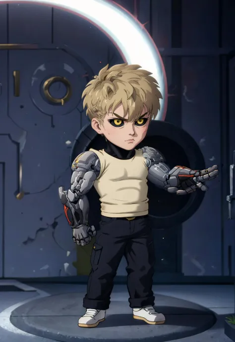 <lora:SockFuStyle:0.8> 1boy, (chibi genos), full body, <lora:Genos OPM:0.6> mechanical arms, sleeveless,