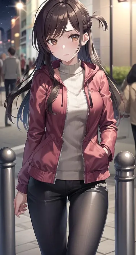 1girl, mizuhara chizuru, in park, at night, unzipped parka,best quality, detailed <lora:chizuruMizuharaRentA_iCantBelieveMy:0.7>