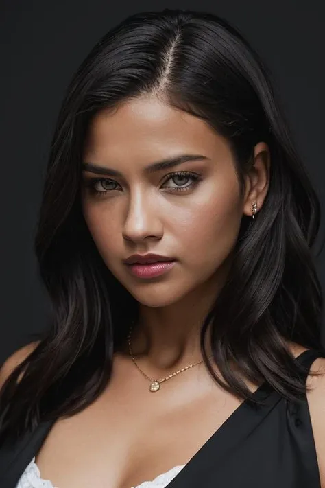 <lora:4dr14n4l1m4:0.9>, a Realistic photo of 4dr14n4l1m4 woman, long hair, looking at viewer, simple background, brown hair, black hair, white background, brown eyes, collarbone, upper body, dark skin, dark-skinned female, lips, realistic, soft lighting, professional Photography, Photorealistic, detailed eyes, RAW, analog, sharp focus, 8k, HD, DSLR, high quality, Fujifilm XT3, film grain, award winning, masterpiece