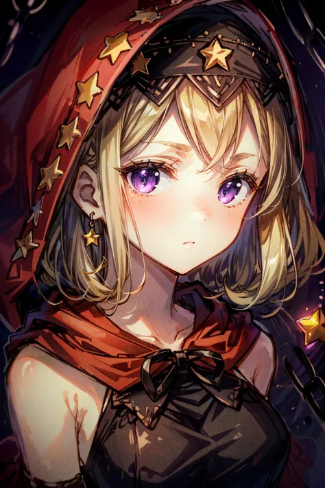 ((extreme detail)),(ultra-detailed),(painting), chiaroscuro, extremely detailed CG unity 8k wallpaper, best quality, (model hair),<lora:Velvet-OdinSphere-v1:0.77>velvet, red hood, crop top, puffed sleeves, star hat ornament, long skirt, vertical-striped stockings, OdinSphereStyle, blurry, building, bright lights, city, depth of field, house, tower, town square, road <lora:OdinSphereStylev1.1:0.4>