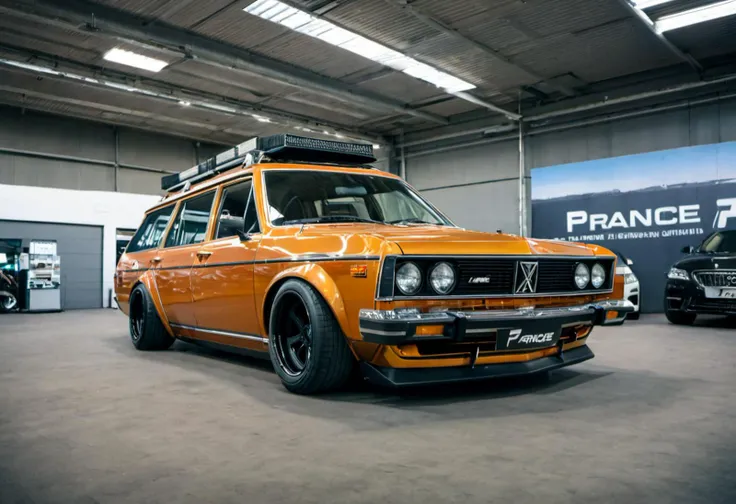 dutch angle, low view, <lora:WBC-XL-v1:1>, ultra widebody family stationwagon, 1970s style, (sharp forcus, highly detailed, 4k, 8k, best quality, masterpiece, ultra highres:1)