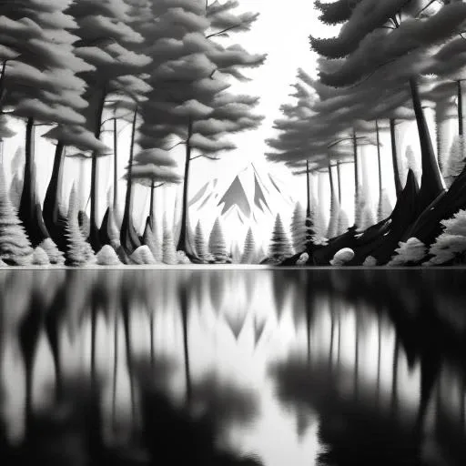 forest in a nature setting, small reflective pond,  <lora:MonoCream:0.9>, black and white, monocream,  crisp edges,  high quality, high resolution, hi res, uhd, hdr, high dynamic range