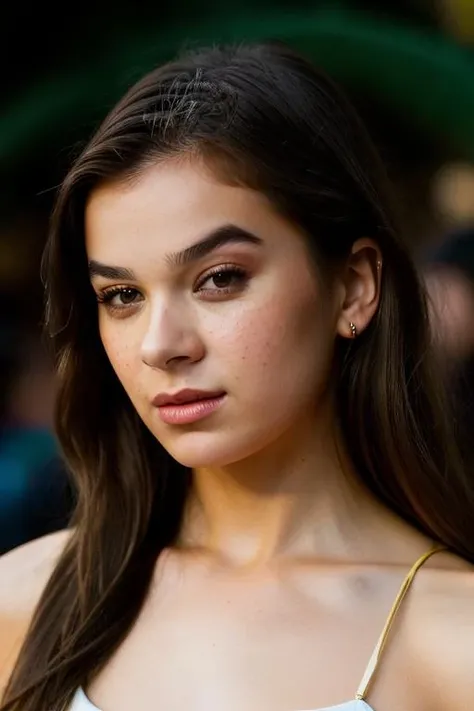 Realistic photo of a beautiful h41l33s woman, 1girl, solo, long hair, looking at viewer, simple background, brown hair, brown eyes, parted lips, lips, portrait, freckles, realistic, nose, soft lighting, professional Photography, Photorealistic, detailed, RAW, analog, sharp focus, 8k, HD, DSLR, high quality, Fujifilm XT3, film grain, award winning, masterpiece<lora:h41l33s:1.0>