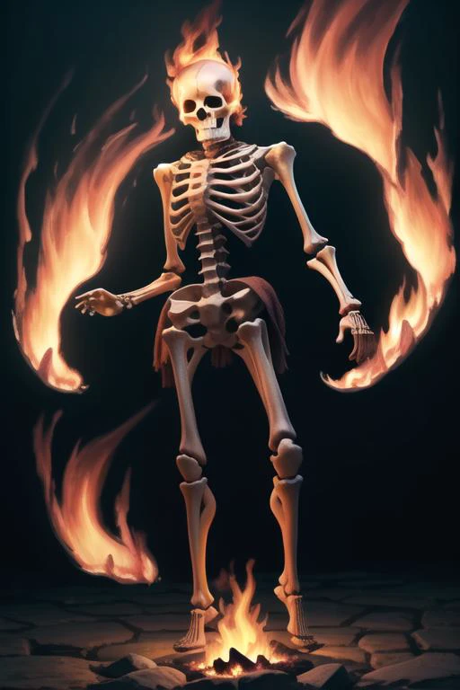 (masterpiece, top quality, best quality, official art, beautiful and aesthetic:1.2),(1other:1.3),extreme detailed,colorful,highest detailed ((ultra-detailed)),(highly detailed CG illustration),cinematic light,solo,fantasy,<lora:RPGSkeleton:0.9>,(skeleton:1.2),scarf,(full body:1.5),(character focus),<lora:locon_flmngprsn_v1_from_v1_64_32:1.2>,(flmngprsn:1.3),(flmngprsn burning:1.4),(flmngprsn immolation:1.2),(flmngprsn flames:1.3),