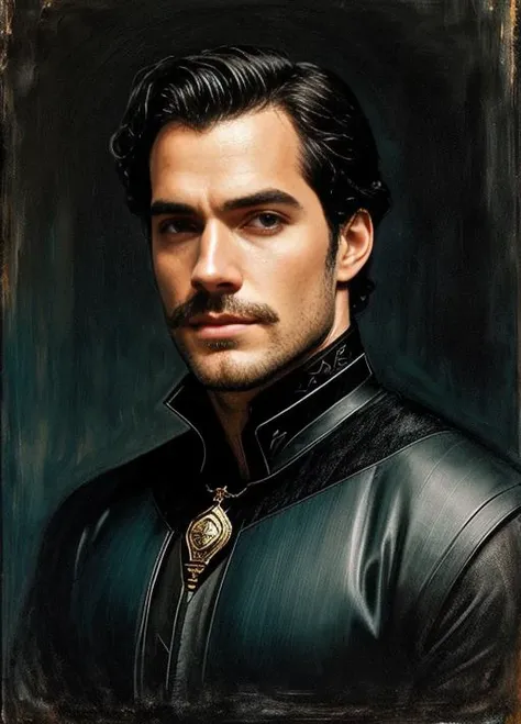 Full body portrait of handsome Henry Cavill with his signature mustache, cinematic, dramatic lighting, darker tones, bold strokes, digital painting, oil painting, watercolor, acrylic paint, pencil sketch, charcoal drawing, mixed media, pop art, surrealism, impressionism, cubism, abstract expressionism, chiaroscuro, caravaggiesque, baroque, renaissance, classicism, neoclassical, romanticism, symbolism, modernism, postmodernism, contemporary, futurist, dada, surrealist, minimalist, conceptual, figurative, representational, expressive, emotional, moody, atmospheric, dreamy, nostalgic, timeless, iconic, epic, heroic, mythological, legendary, fantastical, magical