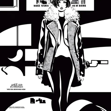 illustration by crepax, model with short straight red hair and ((bangs)) wearing a black leather biker_jacket on the streets of new york, solo focus, high fashion, haute couture, <lora:biker_jacket0:0.1>, expressive, flowing, <lora:guidocrepax:0.7>
