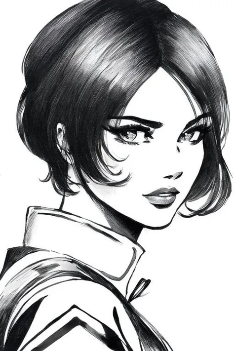 a stunning ink and wash sketch (close view:1) of S211_AleksandraKosheleva (glamorous and sexy:1), by <lora:guidocrepax:0.8>, dramatic lighting, dynamic composition