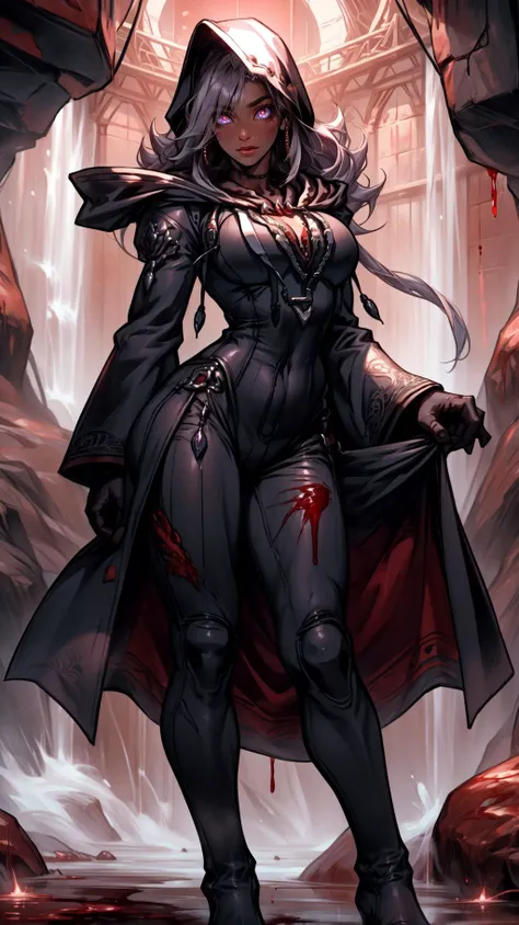 darkness, dark theme,blood, blood on face, blood on hands,
<lora:wind-upwind-v2-wasabiya:1> upwind, floating hair, wind lift,
(masterpiece, best quality, ultra-detailed, intricate details),<lora:Background_Detail_v3:0.5> <lora:add_detail:0.5>
((perfect female figure)),
(beautiful detailed eyes, ultra-detailed, intricate details,beautiful detailed face,perfect_face,perfect_hand),
Undead
(<lora:Dskin_v1.0:0.8> tan),
AS-MidAged:1.3,
(curl mascara),
large breasts,
Worried,
detached pants,
spiked hair:1.2,
hair over one eye,
grey hair,
very long hair,
hair scarf,
In the red rocks of Arizona, amidst the vast expanse of the desert under a scorching sun, lies an ancient Native American cliff dwellings site - a silent witness to centuries worth of history and culture,
Showers,
looking_at_penis
Legs apart, one hand on her hip and the other raised as if holding a bow, she channels the spirit of a legendary warrior,
Through an over-the-shoulder perspective, providing context and depth,
feet out of frame,
salmon pink,
<lora:OrganizationXIIICoat:1> Organization XIII Coat, (((hood up))),cleavage cutout, hooded,
<lora:BloodMagic:0.8> bloodmagic, fantasy, magical energy, ((blood))