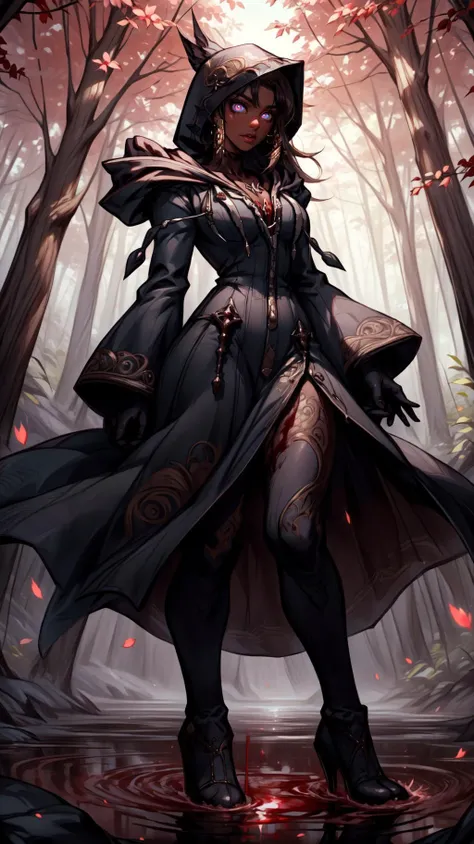 darkness, dark theme,blood, blood on face, blood on hands,
<lora:wind-upwind-v2-wasabiya:1> upwind, floating hair, wind lift,
(masterpiece, best quality, ultra-detailed, intricate details),<lora:Background_Detail_v3:0.5> <lora:add_detail:0.5>
((perfect female figure)),
(beautiful detailed eyes, ultra-detailed, intricate details,beautiful detailed face,perfect_face,perfect_hand),
Lilliputian
(<lora:Dskin_v1.0:1>dark skin),
AS-Adult:1.3,
(lipstick),
large breasts,
Satisfied,
petticoat,
pointy hair:1.2,
blunt bangs,
light brown hair,
very long hair,
hair over breasts,
Nestled within the verdant forests of Amazon, a small indigenous village comes alive with the sounds of laughter and music, as children play near crystal clear rivers that wind their way through lush green jungles teeming with life,
Flash flood weather,
looking_over_eyewear
Delicately tracing a path down her neck with her fingertips, she exudes vulnerability and desirability,
From a high-angle vantage point, looking downwards,
lower body,
pale pink,
<lora:OrganizationXIIICoat:1> Organization XIII Coat, (((hood up))),cleavage cutout, hooded,
<lora:BloodMagic:0.8> bloodmagic, fantasy, magical energy, ((blood))
