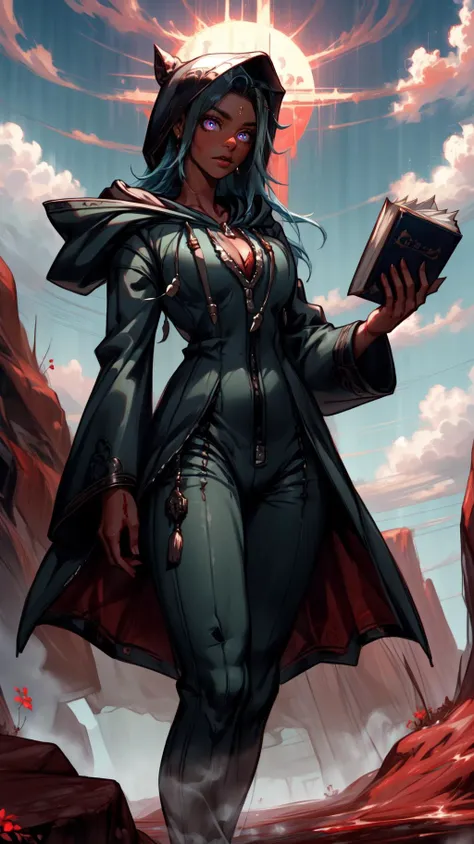 darkness, dark theme,blood, blood on face, blood on hands,
<lora:wind-upwind-v2-wasabiya:1> upwind, floating hair, wind lift,
(masterpiece, best quality, ultra-detailed, intricate details),<lora:Background_Detail_v3:0.5> <lora:add_detail:0.5>
((perfect female figure)),
(beautiful detailed eyes, ultra-detailed, intricate details,beautiful detailed face,perfect_face,perfect_hand),
Dolls
(<lora:Dskin_v1.0:0.1>dark skin),
AS-YoungV2:1.3,
(lip liner),
large breasts,
Glowing,
capri pants,
drill hair:1.2,
single hair intake,
blue hair,
very long hair,
hair over shoulder,
In the red rocks of Arizona, amidst the vast expanse of the desert under a scorching sun, lies an ancient Native American cliff dwellings site - a silent witness to centuries worth of history and culture,
Overcast weather,
looking_at_mirror
Holding an imaginary book, eyes scanning its invisible pages, she radiates knowledge and deep thought,
Through a panoramic sweep, encapsulating the surroundings along with the subject,
cut-in,
light green,
<lora:OrganizationXIIICoat:1> Organization XIII Coat, (((hood up))),cleavage cutout, hooded,
<lora:BloodMagic:0.8> bloodmagic, fantasy, magical energy, ((blood))