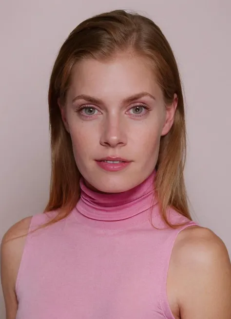 portrait, 1girl, woman in pink sleeveless turtleneck, simple background, soft colors, masterpiece, high quality, (high detailed skin:1.1)
 <lora:amy_adams_lora_v01:1> amyada, blond