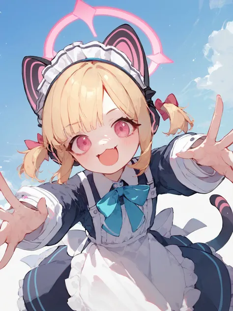 (score_9,score_8_up,score_7_up,),ultra detailed,momoi-maid,momoi \\(blue archive\\),pink eyes,short twintails,blonde hair,halo,cat ear headphones,tail,headdress,frilled apron,mary janes,<lora:Expressive_H-000001:0.8>,Expressiveh,<lora:momoi_blue archive_PONY_last:0.8>,