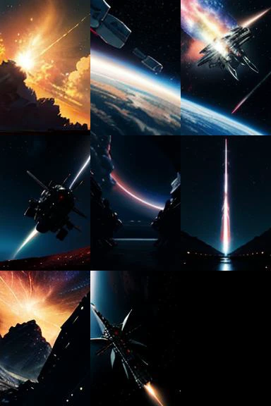 Photograph, advanced space gundam, spcrft, machine of war, massive array of weapons, overwhelming size, extremely highly detailed, vastness of space, nebula in the background