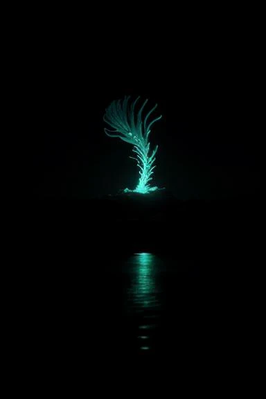 beautiful bioluminescent monsterpunk, outdoors, night, glowing