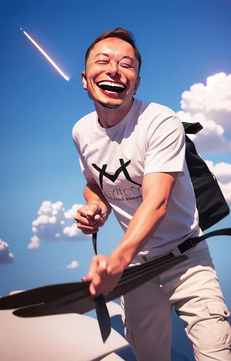 Elon Musk Laughing expression,rocket launch background<lora:Yue Minjun Signature smile style000012:0.55>,