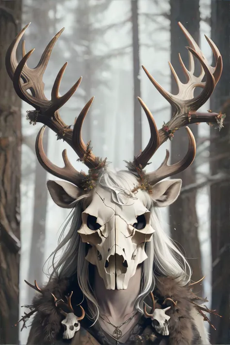 <lora:paganantlersandskulls:0.8>, antlerstyle, reindeer, skull || antlers, bone, masterpiece, 8k, high resolution, shallow depth of field, sharp focus