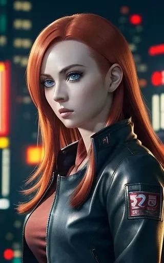 anime, (((full body portrait of daw))), a woman, (((a red hair))), (((blue eyes))), (((cyberpunk bobber jacket outfit)), (((bust up))), 8k, unreal engine, octane render, by kyun, gamang, Yoon Gon-Ji, g.ho, gosonjak, shuroop, serious, domi, noah, trending on pixiv, fanbox, skeb, masterpiece, smooth soft skin, big dreamy eyes, beautiful intricate colored hair, symmetrical, anime wide eyes, soft lighting, concept art, digital painting, <lora:daw:0.4>, night city