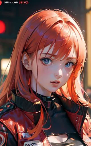 anime, (((portrait of daw))), a woman, (((a red hair))), (((blue eyes))), (((cyberpunk bomber jacket outfit)), (((bust up))), 8k, unreal engine, octane render, by kyun, gamang, Yoon Gon-Ji, g.ho, gosonjak, shuroop, serious, domi, noah, trending on pixiv, fanbox, skeb, masterpiece, smooth soft skin, big dreamy eyes, beautiful intricate colored hair, symmetrical, anime wide eyes, soft lighting, concept art, digital painting, <lora:daw:0.4>, night city