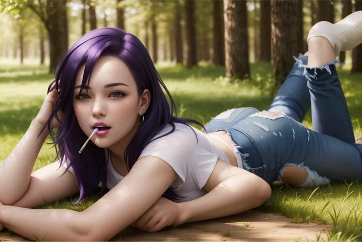 (ultra realistic, highly detailed:1.4), best quality, masterpiece
woman, laying on ground, purple hair, forest, mouth closed, happy, white shirt, blue jeans, extra arms
<lyco:multiarm-4-v2.1:0.5> ((4arm):1)