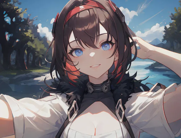 <lora:ver-loha:0.6> ver\(aethergazer\) ,masterpiece, best quality,incredibly absurdres,photo inset,portrait,(chiaroscuro,high contrast,:1.1),perfect perspective,perfect shadow,from above,ai is sb,(upper body:1.1),smile,ai is sb,backlighting,outdoors,blue sky,