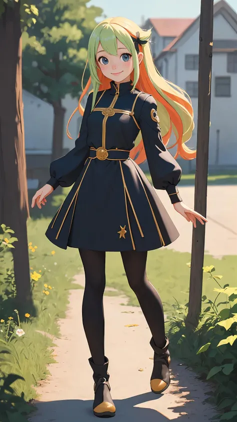 toon \(style\), cartoon,
full body, 
(masterpiece:1.4),
(best quality:1.4),
(looking at viewer),
(character on front),
outdoors,
cinematic,
depth of field,
1girl,
{curious face|shy face|happy face},
{space|desert|ocean|fantasy|countryside|underwater|mountain},
two-tone hair,