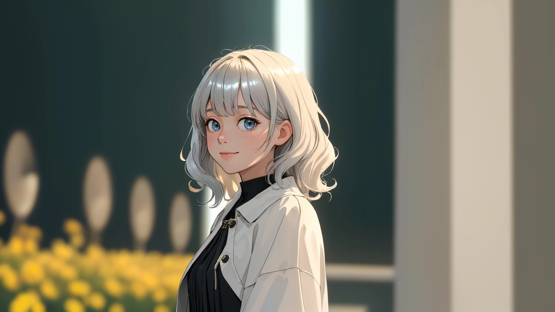 (best quality:1.2),
(masterpiece:1.2),
(girl),
(absurdres),
(depth of field),
(blurry background),
(cinematic:1.4),
looking at viewer,
bright_pantyhose,
natural wavy,
fringe,
(shiny_skin:1.2),
happy,
day,
(simple background),