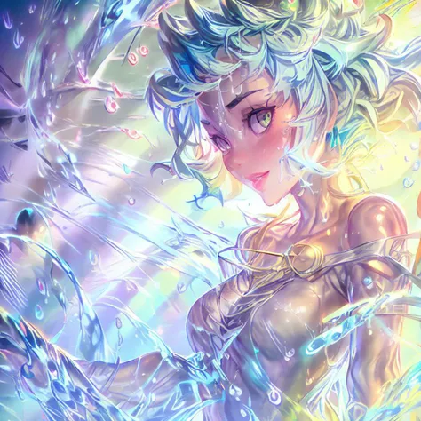 masterpiece, muddymelly, solo, looking at viewer, long hair, green eyes, 1girl, aqua hair, female focus, from side, profile, water, wet, water drop, wet hair, smile, glowing eye, lips
<lora:muddymelly-44:1>