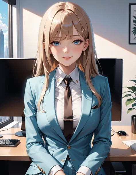 (very aesthetic, best quality:1.3), 1girl, wearing an expensive 3 piece suit, tie, fringe, smile, in the office, boss lady, <lora:Add Details XL:1>, <lora:More Artful XL v1:0.5>