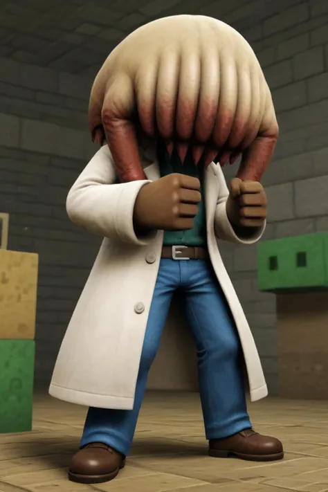 (solo:1.8),
scientist, white coat, long coat, jeans, bloodstains,
super new super mario bros. u deluxe, minecraft,
fighting stance,
(huge headcrab) (covered:1.3) face, headcrab zombie, <lora:Female_Headcrab_Zombie:0.995>, score_9, score_8_up, score_7_up, score_6_up, score_5_up,, <lora:sd_xl_dpo_lora_v1-128dim:1>