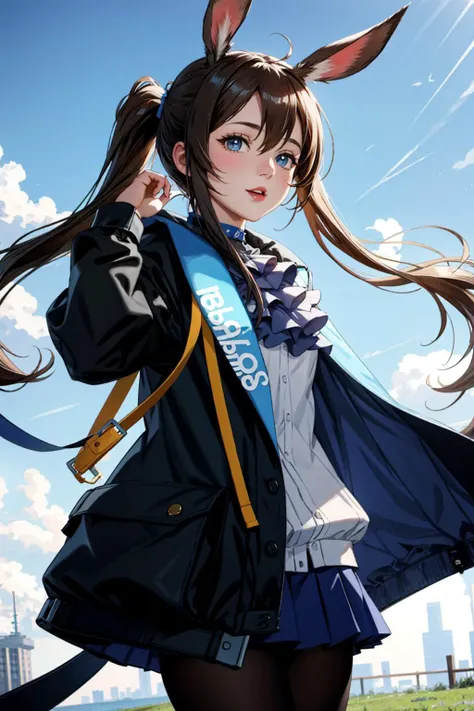 <lora:amiyaAK-07:1.0>,amidef,1girl,masterpiece, best quality, blue sky, looking at viewer,