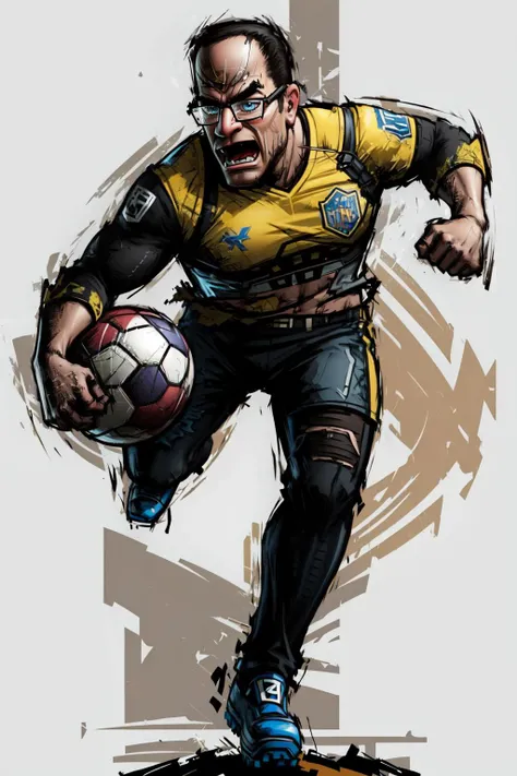 Highly detailed, High Quality, Masterpiece, (1boy, solo:1.5), Mario Striker Style, <lora:MarioStrikerStyle-06:0.8>, angry, full body, senatorarmstrong, muscular male, glasses, <lora:Char_MGR_Senator Armstrong:0.9>, soccer, soccer ball, (detailed face and eyes:1.4)