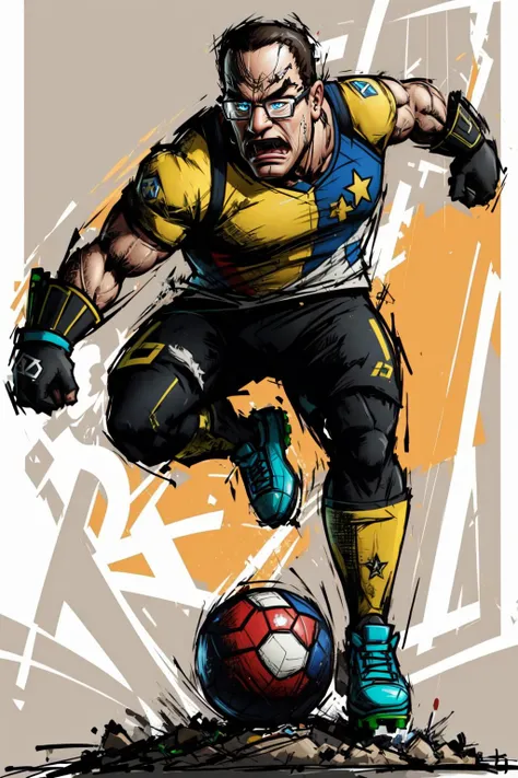 Highly detailed, High Quality, Masterpiece, (1boy, solo:1.5), Mario Striker Style, <lora:MarioStrikerStyle-06:0.8>, angry, full body, senatorarmstrong, muscular male, glasses, <lora:Char_MGR_Senator Armstrong:0.9>, soccer, soccer ball, (detailed face and eyes:1.3)