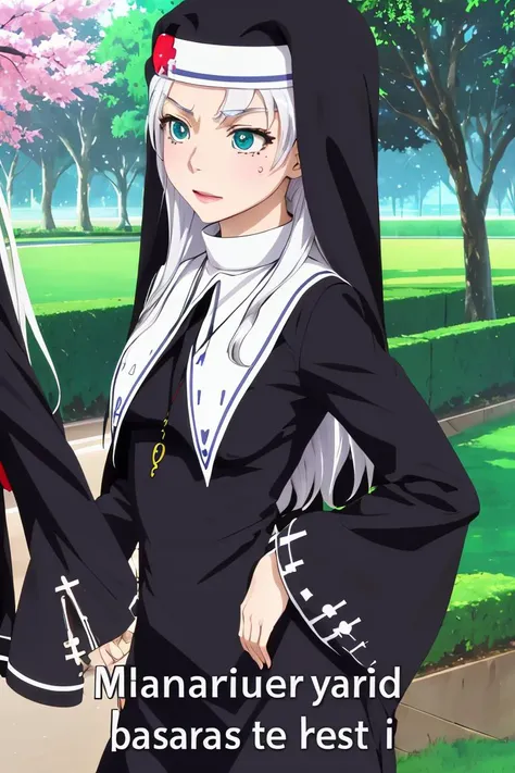 (masterpiece, best quality), 1girl, <lora:kate takayama s2-lora-nochekaiser:1> kate takayama, long hair, white hair, mole, aqua eyes, mole under eye, long sleeves, dress, jewelry, necklace, black dress, cross, nun, habit, cross necklace,