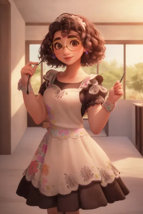 (masterpiece, best quality, high resolution:1.4), 1girl, mirabel madrigal, (maid:1.3), glasses, smile, looking at viewer, <lora:MirabelMadrigal_v1-000024:1>