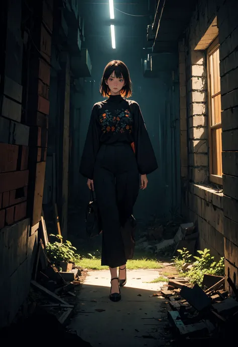 (best quality, masterpiece, illustrated:1.3), (minimalistic photo:1.1), (extremely intricate, perfect anatomy),
(Against the backdrop of a fallen civilization, a flourishing community garden provides sustenance and color to a community desperate for hope, [fantasy:scifi:0.5], night, dark theme, (low key:1.3), <lora:LowRA:0.2>, <lora:epiNoiseoffset_v2:0.8>, scenery:1.2), (wide shot:1.3), (dynamic view:1.1),
(Subtle gradations of light and dark create a mood of mystery and anticipation, a canvas of hidden depths and possibilities),
BREAK, (human), (full body shot), (fashionable), (finely detailed), donning a embroidered top, loose pants,